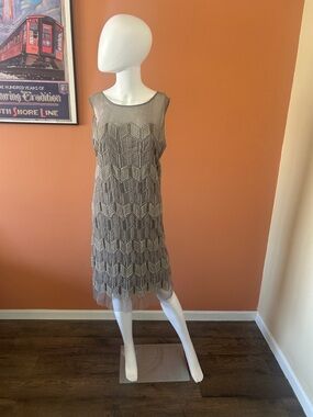 SUNDANCE gray beaded sleeveless shift dress